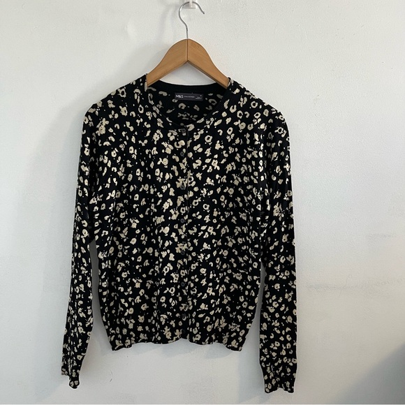 M&S Sweaters - M&S Elegant Black and Cream Patterned Cardigan